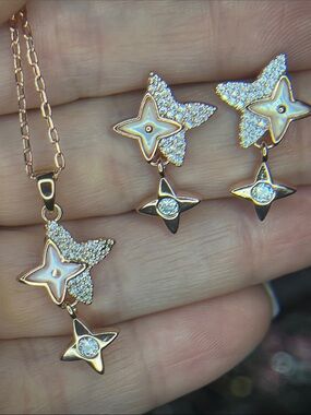 Delicate Star Drop Necklace and Earring Set in Rose Gold